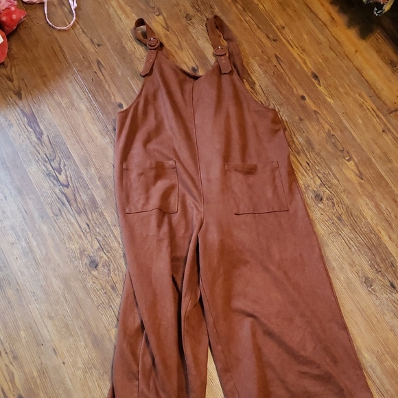 She + Sky Pants - She + Sky Rust Brown Wide-Leg Utility Jumpsuit with Adjustable Straps